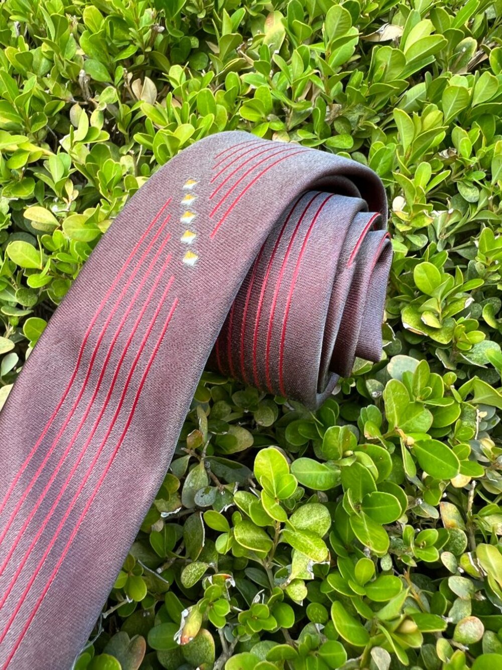 Vintage 1970's Skinny Necktie - Brown & Red Geometric Design